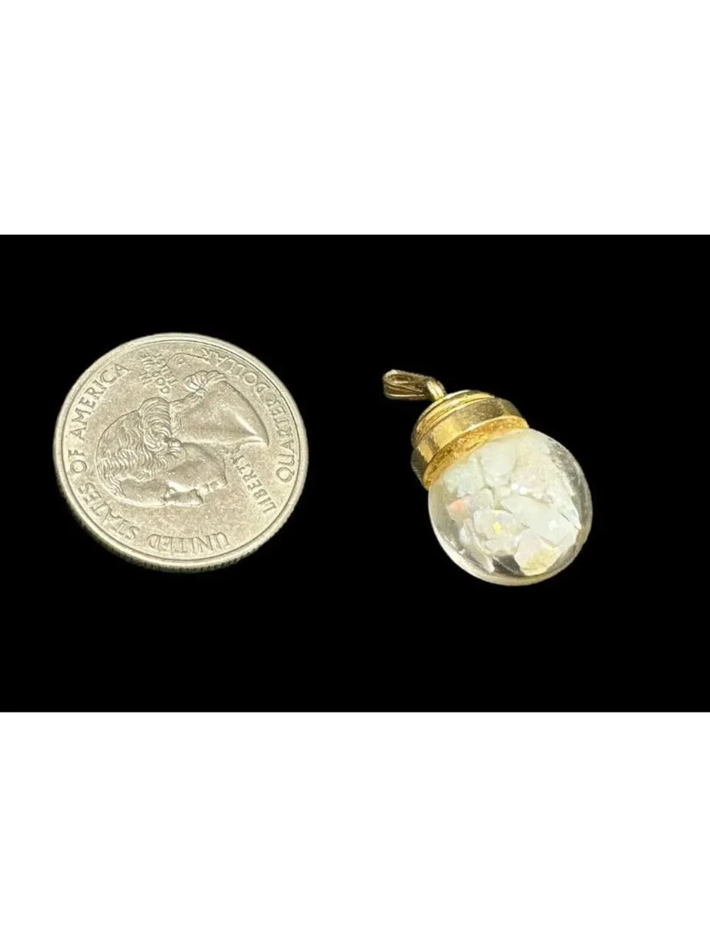 Antique Gold Filled Floating Opal Pendant Vintage Round Orb Dangle - Picture 4 of 5